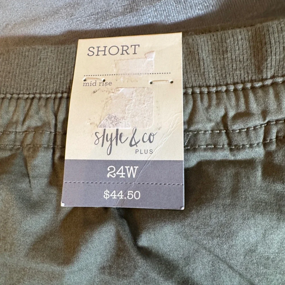 Style & Co Womens Cargo‎ Shorts 24W Olive Green Stretch Utility Outdoor Casual